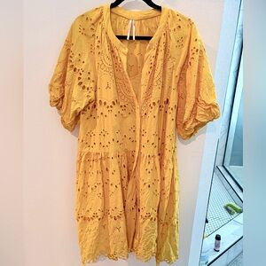 Anthropologie Yellow Eyelet Midi Dress